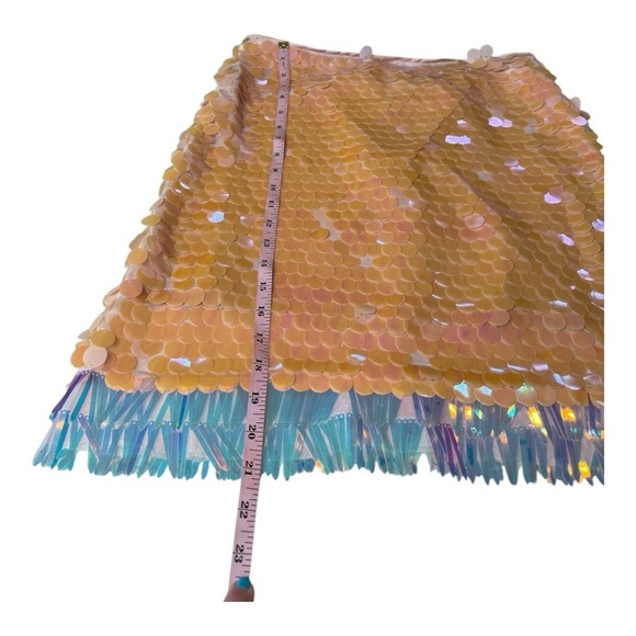 Skies are Blue Peach Silver Sequin Fringe Hem‎ Mini A Line Skirt Disc Party NEW - Picture 8 of 14